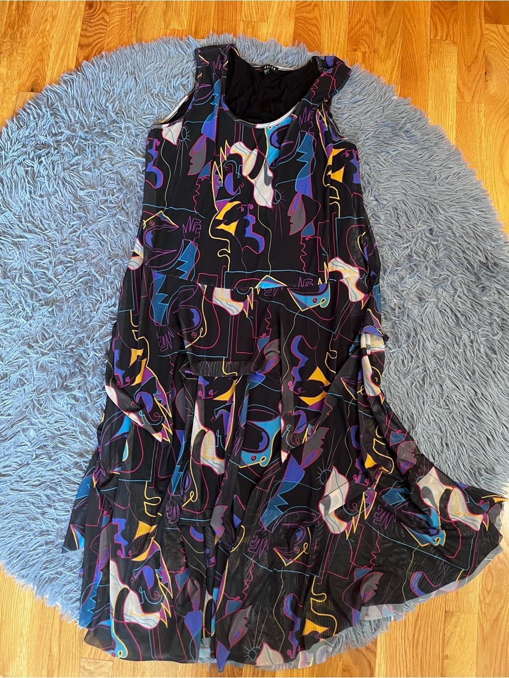 Kozan Black Mesh Lori Picasso Art To Wear Midi Dress Size L